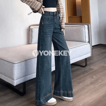 Zenanlar üçin retro bootcut jeans balaklar, ýokary bil, gündelik stil