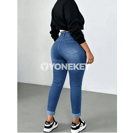 Zenanlar üçin ýokary belli giň kesimli vintage jeans balak