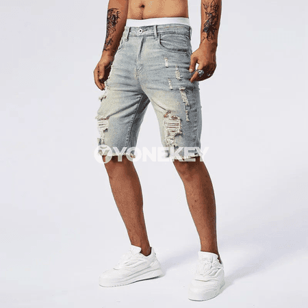 Erkekler üçin tomusky döwük jeans şortlar, slim we rahat