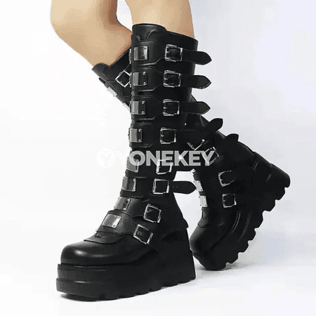 Zenanlar üçin platformaly gotik ädikler, ýokary bilekli moda köwüşler
