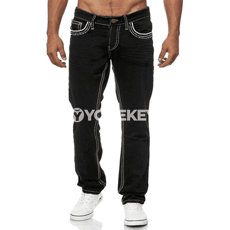 Erkekler üçin klassik göni jeans, elastik, şäher stili