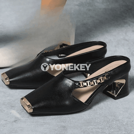 Aýallar üçin metal bezegli ýokary ökçeli açyk sandal, ýaz güýz modeli