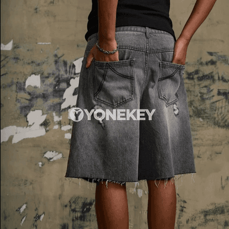 Erkekler üçin retro denim şortik jorts, tomusky giň kesimli