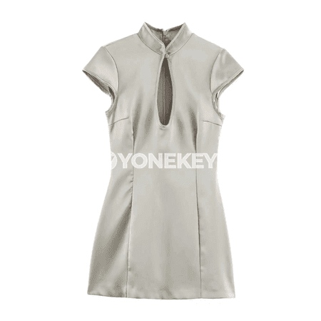Zenanlar üçin ýaz-tomus slim fit satin mini köýnek, dury ýakaly