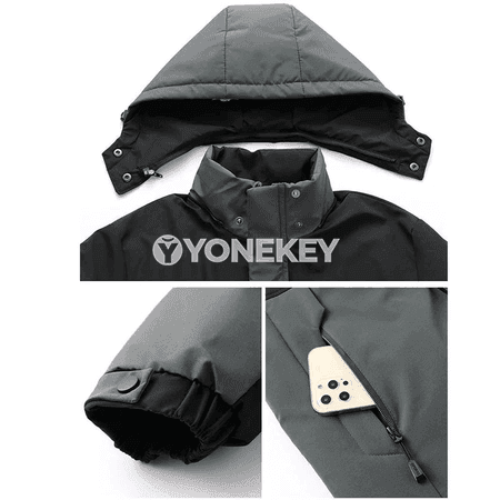 Erkekler üçin uzyn gyş parka kurtkasy, ýyly kapýuşonly