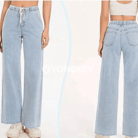 Zenanlar üçin giň balakly ýumşak elastik denim jynsylary