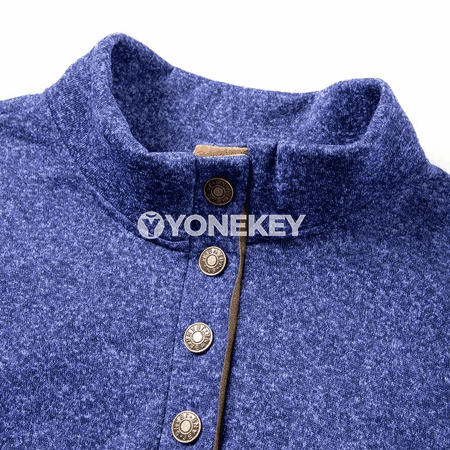 Erkekler üçin vintage Henley zipli ýyly köýnek, tizlikli ýeňlikli