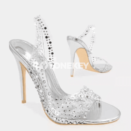 Zenanlar üçin ýokary ökjeli açyk burunly rhinestone köwüşler.