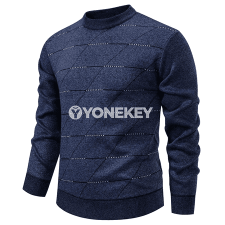 Erkekler üçin geometrik nagyşly ýyly dokma switer, tegelek boýunly