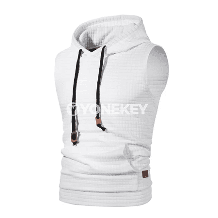 Erkekler üçin ýeňil kapşonly sport maýkasy, fermuarly, ýeňsiz