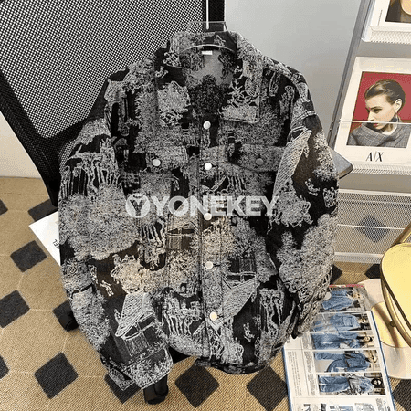 Erkekler üçin retro denim jaket, ýaz we güýz üçin giň kesimli rahat model
