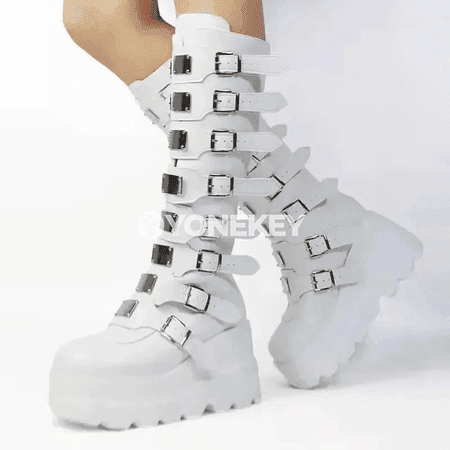 Zenanlar üçin platformaly gotik ädikler, ýokary bilekli moda köwüşler