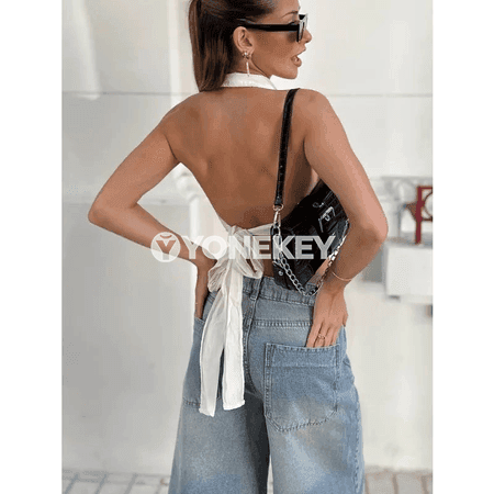 Aýal-gyzlar üçin ýokary belli denim şortik, tomusky rahat model