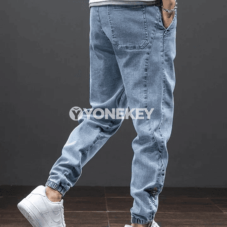 Erkekler üçin giň kesimli cargo jeans, ýaz-tomus
