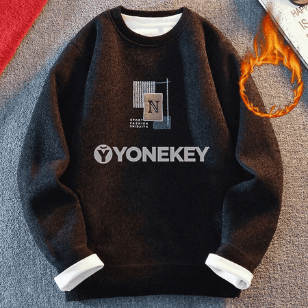Erkekler üçin ýyly fleece switer, trikotaž, tegelek boýun, gündelik stil