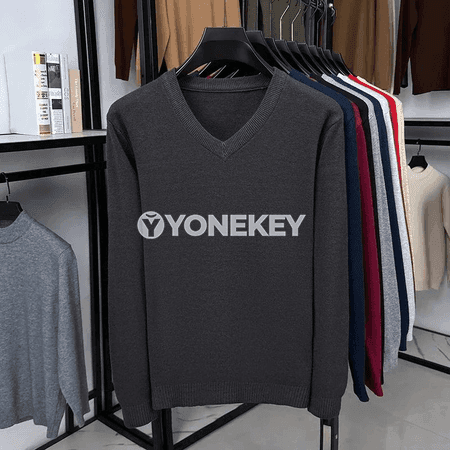 Erkekler üçin ýyly V boýun ýeňli triko switer, gündelik stil