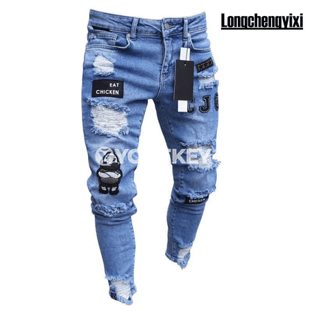Erkekler üçin dar kesimli, tikişli jeans balaklar