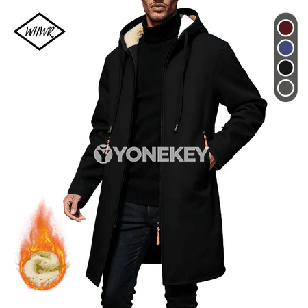 Erkekler üçin ýyly kapşonly fermuarly kurtka, galyň fleece, S-XXXL