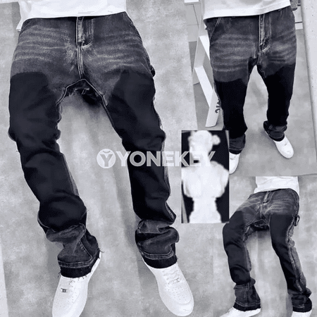 Erkekler üçin vintage giň balaç jyns jalbar, rahat kesimli denim