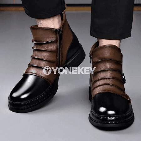 Erkekler üçin hakyky deri gyş ädikleri, ýyly içlikli retro stil