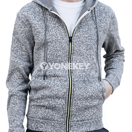 Erkekler üçin kapýuşonly fermuarly jaket, güýz-gyş üçin rahat