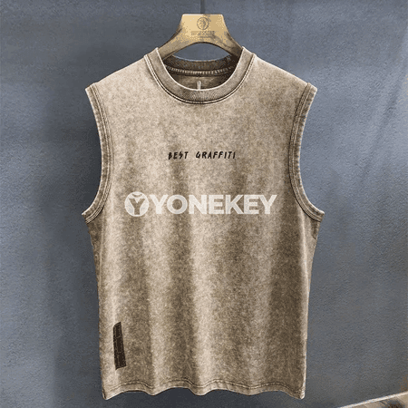 Erkekler üçin ýeňil, giň kesimli sport tank topy, ýeňsiz pagta maýka