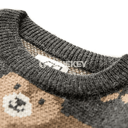 Erkekler üçin vintage ýyly örme switer, ayy nagyşly