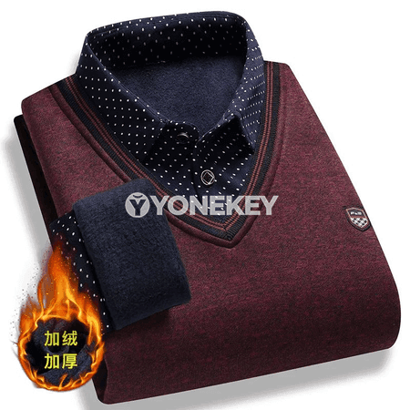 Erkekler üçin ýyly fleece trikotaž polo, uzyn ýeňli, gyşky rahat üst geýimi
