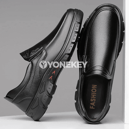Erkekler üçin gara klassik deri loafers köwüşler, rahat ýöriş üçin