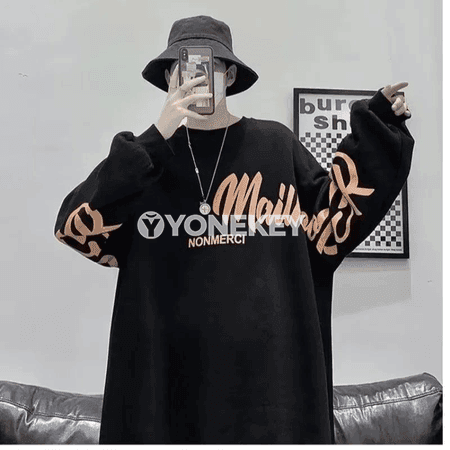 Erkekler üçin giň biçimli uzyn ýeňli sweatshirt, 5XL-8XL