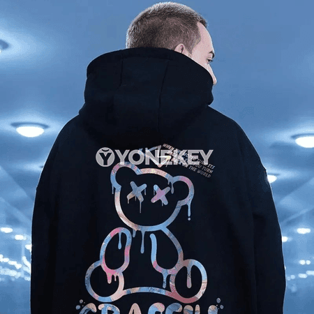 Erkekler üçin ýyly graffiti aýy şekilli hoodi, M-8XL