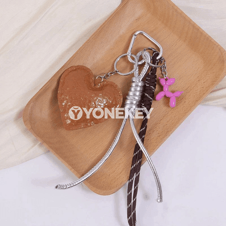 Retro bag charm — ýürekli it görnüşli sumka we açar breloki