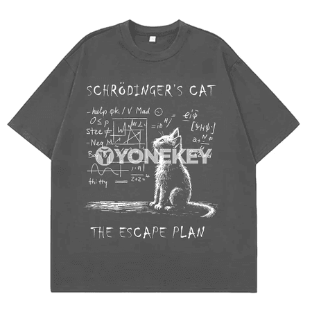 Schrodinger Cat fizikaly printli erkek-zenan üçin ýeňil futbolka
