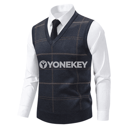 Erkekler üçin V boýunly örme switer, güýz-gyş üçin ýyly ýeňsiz top