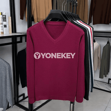 Erkekler üçin ýyly V boýun ýeňli triko switer, gündelik stil