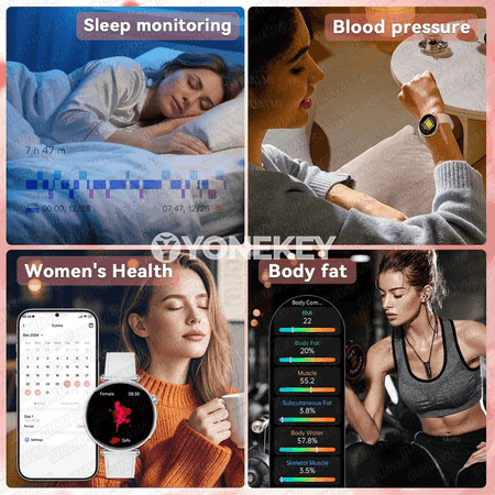 Aýallar üçin saglyk smart sagady, AMOLED ekranly, Bluetooth jaňly
