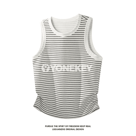 Erkekler üçin zolakly ýeňsiz gündelik tank top, ýeňil we amatly