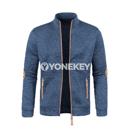 Erkekler üçin ýaz- güýz ziperli göni ýakaly trikotaž switer jaket