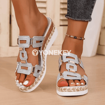 Aýal-gyzlar üçin tomusky retro aýlaw ujy rahat sandal-şypbyk