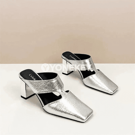 Aýal üçin moda sandal, kwadrat uçly, pes ökjeli, gündelik geýim
