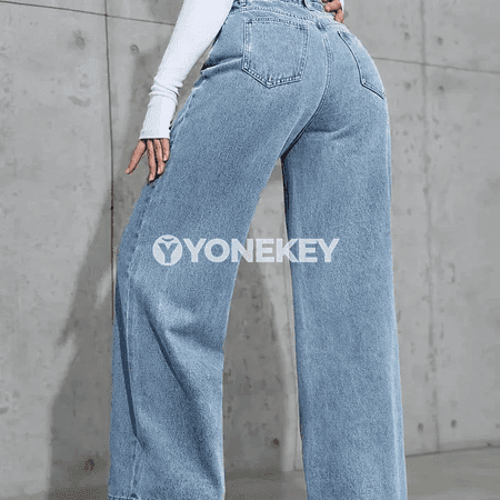 Zenanlar üçin giň kesimli jeans, rahat, beýik däl billi