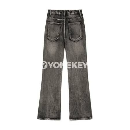 Erkekler üçin giň paýyşly jins balak, ýokary belli, retro stil