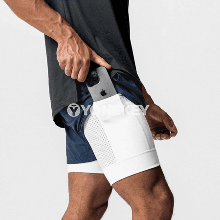 Erkekler üçin sport şorty, iki gatly, ýeňil we çalt guradýan