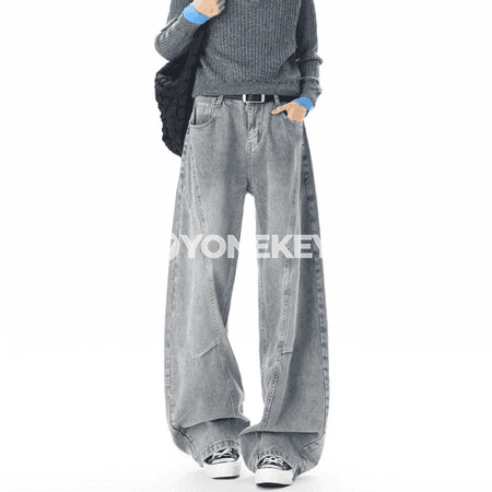 Erkekler üçin giň balak, vintage denim, giň paçaly, gündelik stil