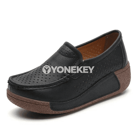 Zenanlar üçin klassik loafer köwüşler, ýokary hilli deri, platformaly