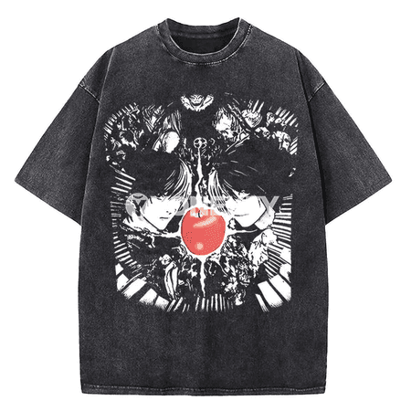 Death Note anime köýnek, uniseks, vintage washed, pagta, şäher stili