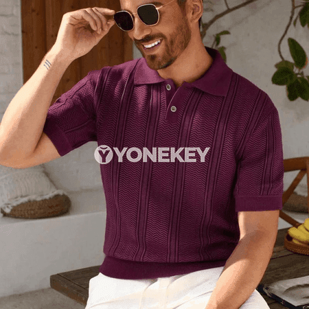 Erkekler üçin ýazky örülen polo boýun gysga ýeňli futbolka