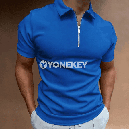 Erkekler üçin dar kesimli half-zip polo köýnek, gara, 8 reňk