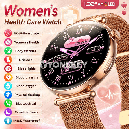 GUHUAVMI ET571 saglyk gözegçilik akylly sagat, ECG, gan basyşy, 1.32" AMOLED