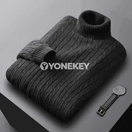 Erkekler üçin ýyly turtleneck triko switer, gündelik klassik stil